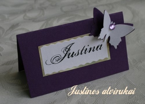 Kvietimai į vestuves Justinos šventiniai atvirukai, stalo kortelės, taurių papuošimai