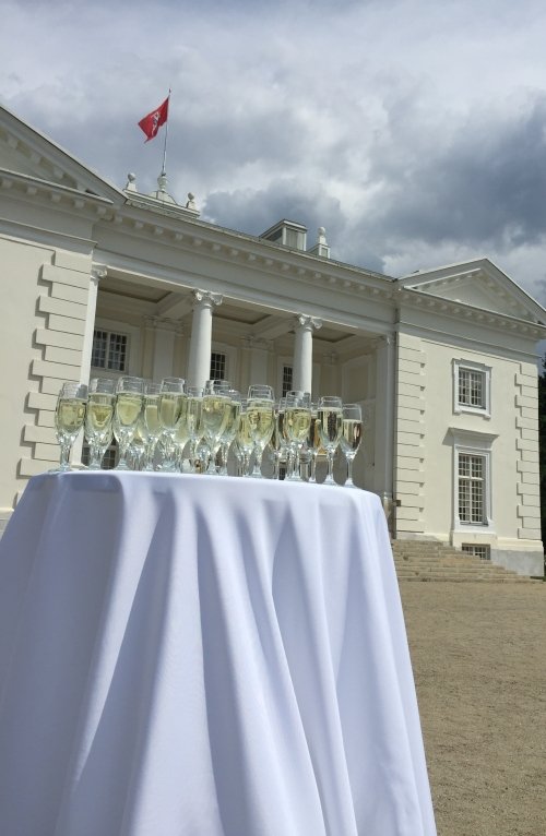 Maistas vestuvėms Vaišės po ceremonijos. Šampano staliukas