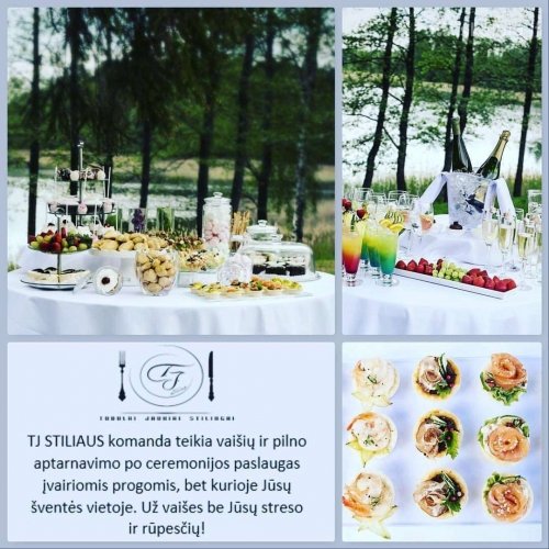 Maistas vestuvėms Vaišės po ceremonijos. Šampano staliukas