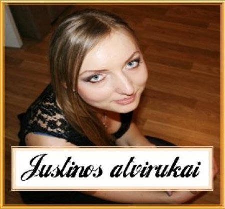 Justinos šventiniai atvirukai, stalo kortelės, taurių papuošimai logo
